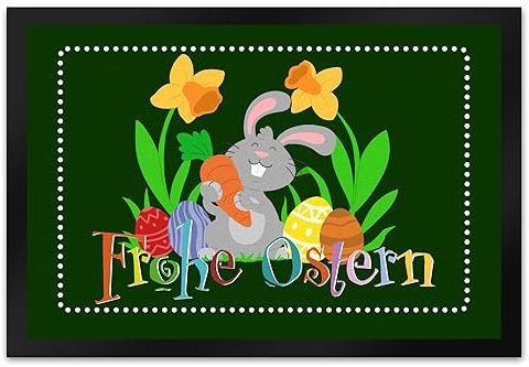 speecheese Frohe Ostern mit niedlichem Osterhasen Fußmatte XL in 40x60 cm als schöne Frühling oder Osterdekoration für Haus und Garten um Allen EIN frohes Osterfest zu wünschen