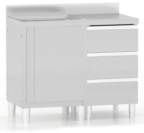 vidaXL Gastro Küchenschrank 2-TLG. mit Aufkantung Edelstahlschrank Arbeitsschrank Arbeitstisch Schrank Gastronomie Lagerschrank Edelstahl