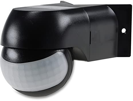 ChiliTec Bewegungsmelder Aussen & Innen Infrarot-Bewegungsmelder Aufputz 200° I 12m Reichweite I IP44 für Aussenbereich 90° Adapter Ecke Schwarz