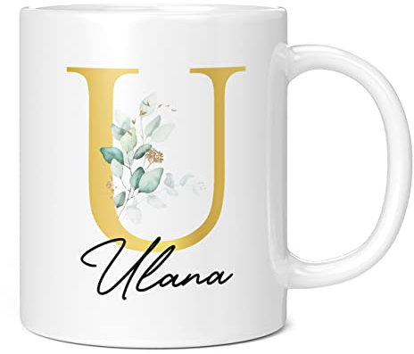 Tasse à café en céramique personnalisée avec prénom, cadeau personnalisé, effet doré, non métallique – Tasse à café en céramique pour homme ou femme, XL et géante, 325 ml, blanc