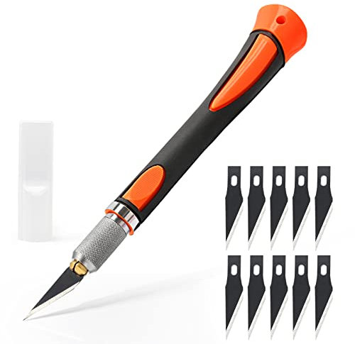 EHDIS Scalpel avec 10 lames de Antirouille, Cutter de Précision, Scalpel Modelisme, pour Découpe de Travail d'art Bricolage, Spéléologie, Sculpture, Couteaux de Loisirs, Orange