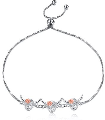 ONEFINITY Hochland Kuh Armband 925 Sterling Silber Einstellbare Kuh Armband Kette Western Schmuck Geschenke für Frauen Mädchen...