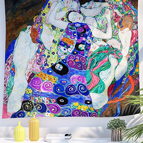 Berkin Arts Decor Wandteppich zum Aufhängen, Hintergrund aus hochwertigem Polyesterstoff Jugendstil gotisch 130 x 150 CM (Gustav Klimt-Jungfrau)
