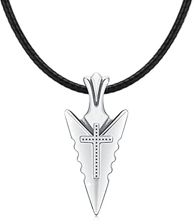 ZIPPICE Kreuz Pfeilspitze Halskette, 925 Sterling Silber Schwert Anhänger Herren Halskette, Wikinger Ritter Anhänger Schutzamulett, Nordischer Mythos Vintage Gothic Schmuck für Männer Frauen