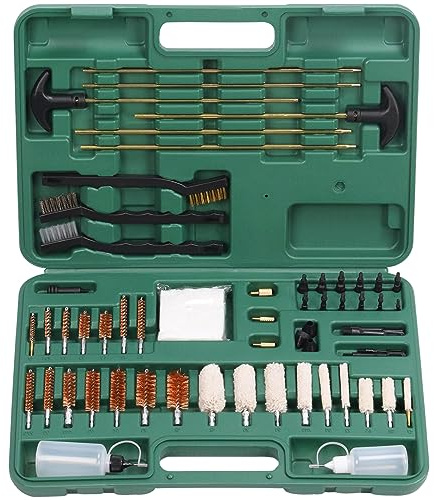 Keadic 110Pcs Universal Gun Cleaning Kit, Portable Firearm Maintenance Tools Set with Brass Rods Brushes Mops Patches for Pistol Rifle Shotgun Airgun Hunting Use