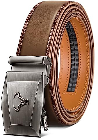 BULLIANT Gürtel Herren, Ledergürtel Ratsche Gürtel Automatikschließe für Herren Business Anzug,Breit 35mm Gürtel,Größe Angepasst(Tawny-130cm/38-44 taille verstellbar)
