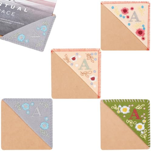 GORGECRAFT 4Stk 4 Stile Personalisierbar Bestickt Eck-Lesezeichen Jahreszeiten Handgenäht Filz-Eckbuchstaben Lesezeichen Blumen Buchstaben-Stickerei Lesezeichen Zubehör Für Buchliebhaber