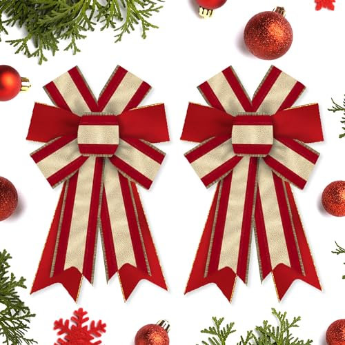 Hying 2 Stück Weihnachtsschleifen für Kranz, Weihnachtskranz Schleife Glitzer Rot Goldene Schleifen Winter Xmas Handwerk Schleifen Ornamente für Haustür Neujahr Weihnachten Party Dekoration Supplies