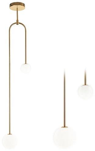 tooLight Lampe à Suspension APP964-2CP Lustre Plafonnier Éclairage de Plafond en métal, verre pour Salon Chambre Cuisine Couloir (blanc, doré)