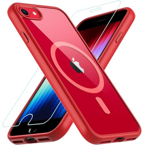 ottpluscase Magnetic Case for iPhone SE 2020/SE 2022/iPhone 8/7, Shockproof with Screen Protector, Compatible with MagSafe, Military Grade Drop Protection, Red