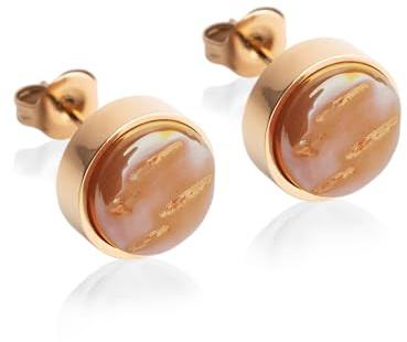 Kleine Ohrstecker roségold mit Stein • Ohrringe für Damen • Nachhaltiger Modeschmuck aus Edelstahl & recyceltem Glas mit Perlmutt Optik • Ø 9mm
