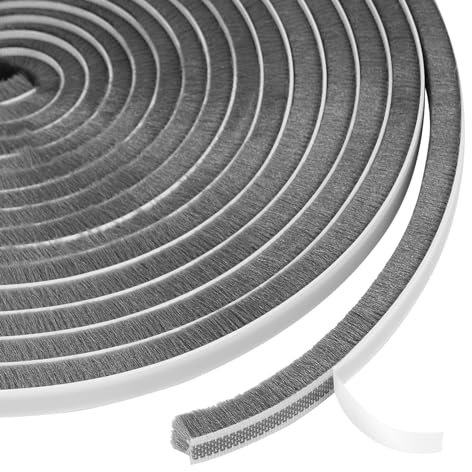 Flintronic Burletes Para Ventanas Correderas, Cepillo adhesivo de 6m, Junta de Cepillo Autoadhesiva, Burletes Para Ventanas, Prueba de Viento de Polvo Puerta Ventana Strip Pegatina 9 x 9 mm (Gris)