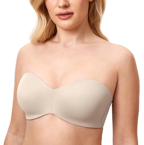 DELIMIRA Women's Strapless Bras Underwire Support Non Padded Plus Size Minimiser Bra Flax Beige 38G