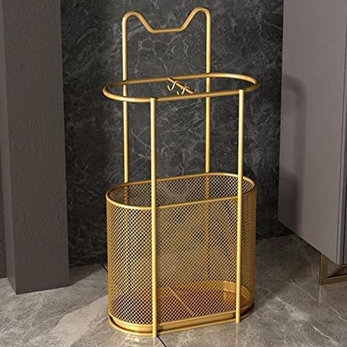 KANBUN Schirmständer, Schirmständer aus goldfarbenem Metall mit Auffangschale, freistehende Halterungen für Stöcke, Spazierstöcke und Wanderstöcke im Eingangsbereich