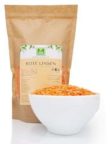 Rote Linsen 1kg von der Grünen Essenz - Linsen Rot - getrocknete Bohnen - vegan - Proteinquelle - Ballaststoffquelle - Rohkostqualität - Lentils 1000g