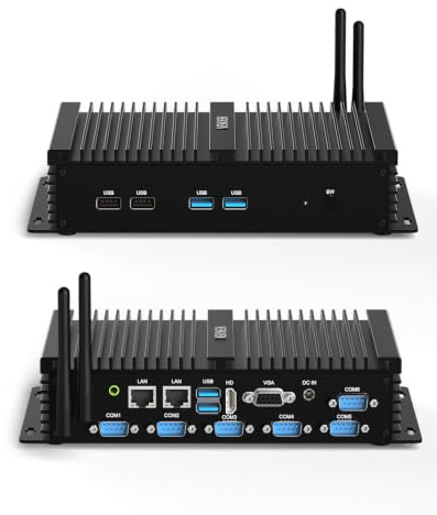 VENOEN Industrie Mini PC, lüfterloser PC I7, Industrie-Computer, Core i7 8550U, W11 Pro, HD1.4, VGA, 6 RS232 COM, USB3.0, RJ45 LAN, SIM Slot, WiFi 5, BT4.0, Auto Power On, RAID, 32GB RAM 512GB SSD