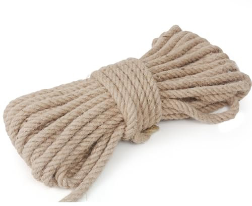 Meidansini Juteseil, Natürliches Hanfseil, DIY Verdrehtes Manilaseil für Handwerk, Gartenarbeit, Klettern, Hängematte, Nautisch, Tauziehen, Geländer, Innen- und Außendekoration (10mm x 30M)