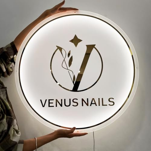 LED Neonapm Personalisiert Logo Schild, Acryl Leuchtreklame 40-85CM, Rund | Neon Schild UV-Druck, LED Schilder für Shop, Café, Bar & Büro, Ateliers, Firmenlogo