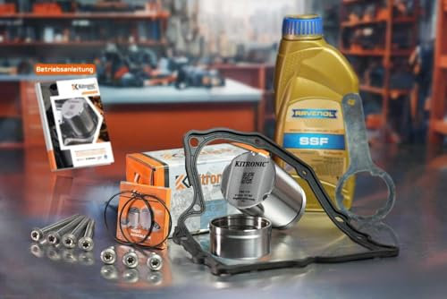 KITRONIC Druckspeicher Reparatursatz DQ200 für DSG, 7-Gang-Mechatronik Trockenkupplungsgetriebe 0AM kompatibel mit VW | Mit Montageschlüssel, Dichtung & 1L Ravenol Mechatronik Öl inkl. Alu Schrauben