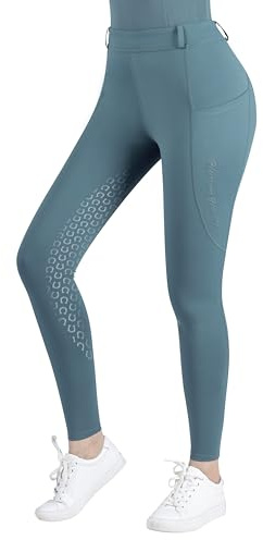 Harrison Howard Women's Horse Riding Pants Double Pocket Silicone Full-Seat Breeches Equestrian Breeches Grey Green,Large