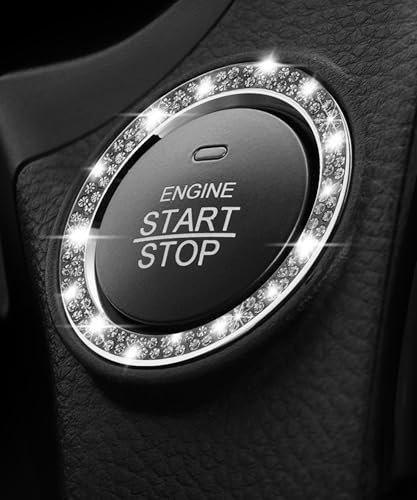 Flaconi Auto Motor Start Stop Button Ring,Auto Zubehör Innenraum,Auto Zubehör,Universal Auto Kristall Strass Diamant Motor Schalter Push Start Aufkleber Ring Dekor Zubehör (Schwarz)