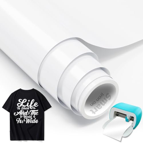 White Smart Iron On para Cricut Joy, 14 x 200 cm, película de plóter textil inteligente de transferencia de calor, rollos de vinilo flexible para trabajos de planchado sin alfombrilla de corte para