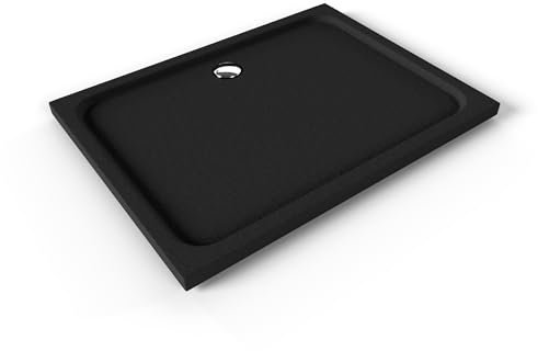 Moments of Glass Duschwanne SHIMMER STONE 90x120 cm in Schwarz, flache rechteckige Duschtasse aus langlebigem Sanitäracryl in Schieferoptik inkl. Ablaufgarnitur (Siphon) mit Geruchsverschluss