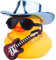 Mwmoeen Auto Gelbe Gummiente, Ente Armaturenbrett Dekoration mit Cowboyhut Halskette Sonnenbrille Mini Musikinstrument für Auto Armaturenbrett Dekorationen