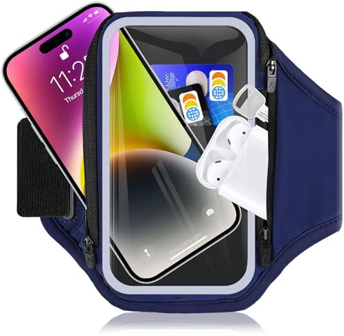 Razobws Brassard Telephone Sport avec Poche Écouteur, Porte Telephone Course a Pied pour iPhone 17 16 15 14 13 12 Pro Max Galaxy S25 S24 S23, 6,9'' Telephone Brassard pour Running Jogging