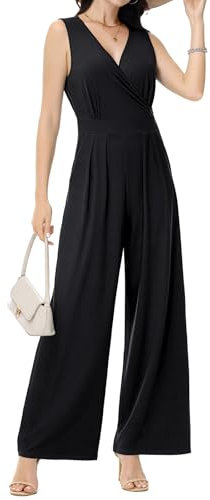 Tanmolo Damen Jumpsuit Elegant Festlich Sommer Ärmellos Overall Weites Bein Romper Mit Taschen Kurz Schwarz, M