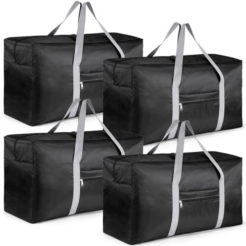 4 Pack 1680d Oxford Fabric Extra Large Travel Duffle Bag Waterproof, Foldable Lightweight Holdall Bags Sports Heavy Duty, 90 L Travel Duffle Bag with Outside Pocket (75x30x40cm)