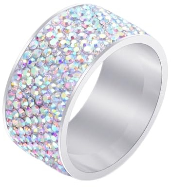 Wycian Damenringe Zart, Ring Titanium Edelstahl Zirkonia Silber Bunt Größe 62 (19.7) 12mm Rund mit Zirkonia Anpassbar für Frau Jahrestag