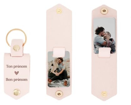 Porte-clés Personnalisable Prénoms, coeur et 2 photos
