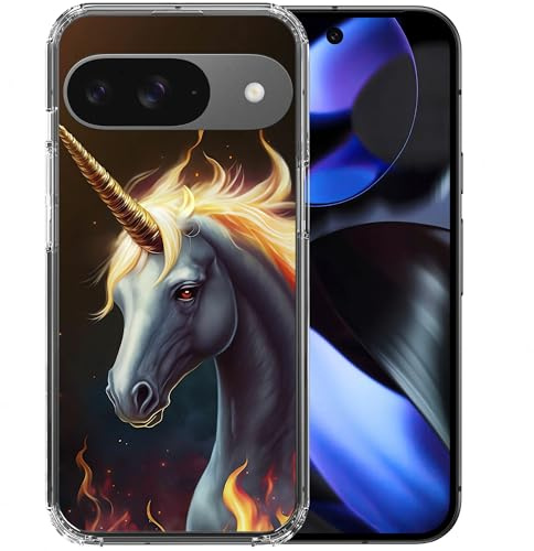 CoverHeld Hülle für Google Pixel 9A Handyhülle aus Silikon Hülle mit Motiv 3477 graues Einhorn Flammen