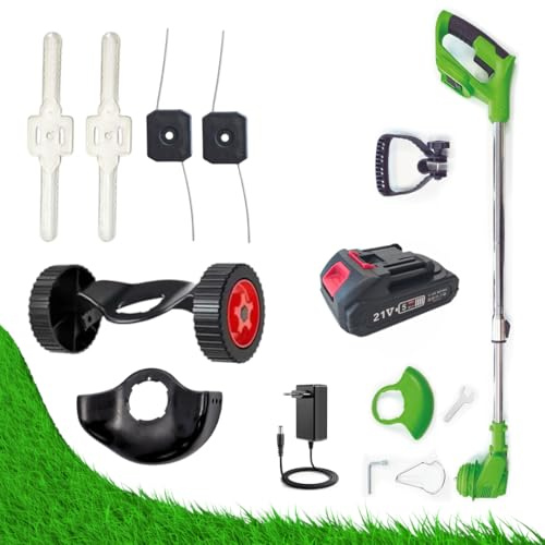 ROTORAZER 8 IN 1 Decespugliatore elettrico, 2 batterie 21 V, tagliabordi, tosaerba, vari accessori, testa girevole a 90° (Mower+1Battery)