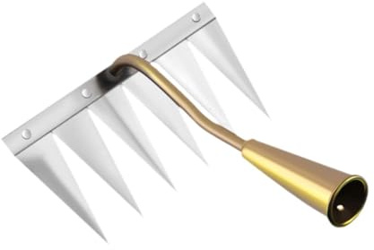 Milageto Gartenhacke zum Lockern und Jäten, Unkrauthacke mit 6 Zinken und ergonomischem Griff, Korrosionsschutz, Handhacke aus Stahl Unkrautharke für Garten, Kübel, Beete, Gold 6 Zähne