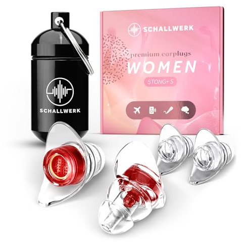 SCHALLWERK ® Women+ Bouchons d'oreilles de protection auditive – Amortissent le bruit et préservent la qualité sonore – Bouchons d'oreille de concert, protège-oreilles