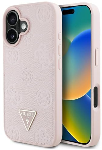 CG MOBILE Guess Grained Hot Stamp Peony Triangle Logo kompatibel mit MagSafe für iPhone 16 (Rosa)