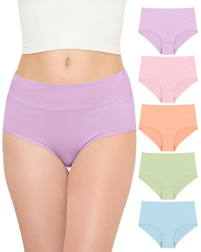 TANSTC Mutande Slip Donna Cotone Vita Alta Culotte Donna Comode Elasticizzato Sexy Intimo, Pacco da 5 | Mutandine mestruali a tenuta stagna dopo il parto, slip in morbido cotone traspirante, confezione da 3