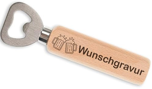 Personalisierter Flaschenöffner aus Holz mit Gravur – Mit Wunschtext & Name – Geschenk zum Geburtstag Mann - Buchenholz & Edelstahl – Bieröffner Geschenke für Männer & Papa (Wunschgravur)