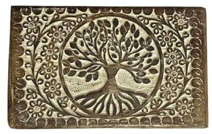 Ajuny Boîte en Bois Sculptée à la Main Motif Arbre de Vie Blanc Coffret Décoratif Multifonction Boîte à Bijoux Porte Trésors Coffret à Montres Idée Cadeau