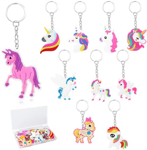 FAMCUCHE 10 Stück Einhorn Schlüsselanhänger, Silikon Schlüsselanhänger Einhorn Anhänger, Schlüssel für Damen, Mitgebsel Geschenk Einhorns für Autoschlüssel, Tasche, Rucksack