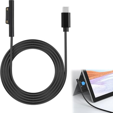Surface USB-C Ladekabel, 15cm 65W, Typ C auf Magnet Ladeadapter Kabel, USB C auf DC Konverter für Notebook und Tablet mit magnetischem Ladeanschluss, tragbares Ersatz-Ladekabel, kompakt & leicht