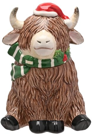 Widdop Weihnachten Highland Cow Treat Jar - Festliche Keramik Keks, Süßigkeiten & Plätzchen Vorratsdose - Country Weihnachten Küche Deko & Geschenk