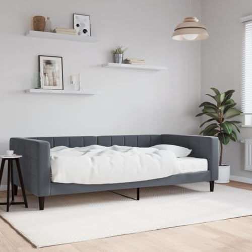 QJBSAVVA Letto giornaliero con materasso 100 x 200 cm grigio scuro velluto 2 in 1 divano letto in legno massello struttura in metallo moderno design confortevole materasso in schiuma per soggiorno
