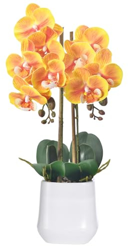 WishTip Künstliche Orchidee im Keramiktopf, 47 cm, künstliche Orchidee, Phalaenopsis-Blumenarrangement für Zuhause, Büro, Tischdekoration, Innendekoration, Orange