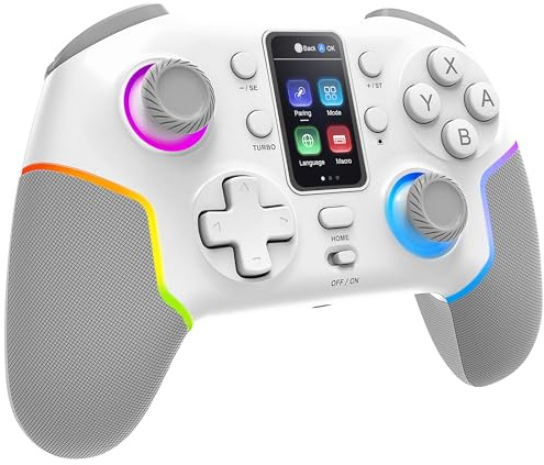 Mars Gaming MGP-V3, Kabelloses ARGB-Gamepad, Dreifachverbindung Bluetooth 5.0/2.4GPRO / Kabel, Farb-LCD-Bildschirm, Hall Effect Joysticks und Trigger, Switch|Switch 2|PC|Android|iOS 13.0+, Weiß