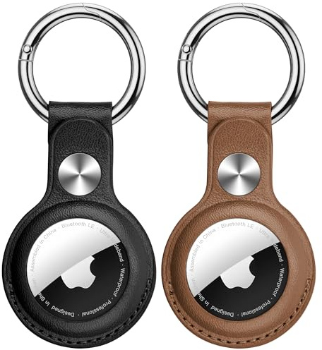 Leder Hülle für Apple AirTag Anhänger,2er Set Airtag Schlüsselanhänger | PU-Leder Air Tag Hülle,mit Rundumschutz vor Kratzern & Stößen,Airtag (1./2. Gen)für Schlüssel, Koffer, Tasche