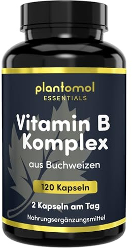 Vitamin B-Komplex hochdosiert - 2 Monatsvorrat - plantomol® Essentials | B Vitamin Komplex - alle 8 B Vitamine Komplex hochdosiert aus natürlichem Buchweizen - Vit B Komplex - Vitamin B-Complex