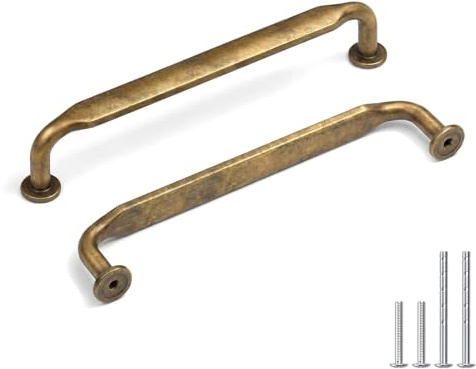 Rergy 10 Stück Schrankgriffe Vintage-Messing, 160mm Lochabstand Griffe für Küchenschränke, Robuste Zinklegierung Möbelgriffe für Kleiderschrank, Schublade und Kommoden
